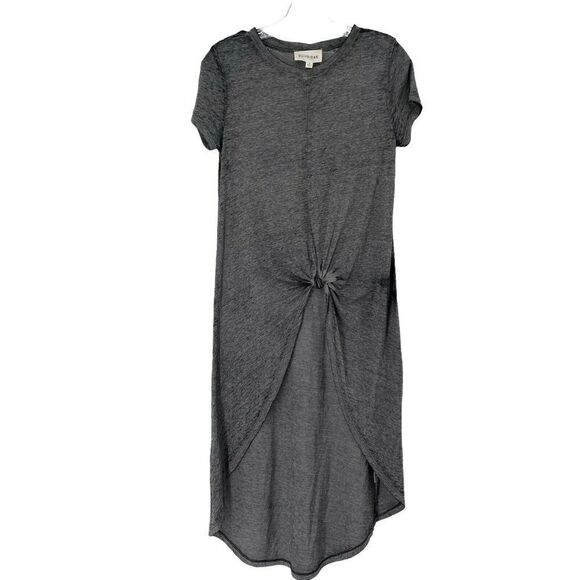 Gray High Low Knot Front Top Midi Length Burnout Short Sleeve Olive+Oak Size S - Picture 1 of 9
